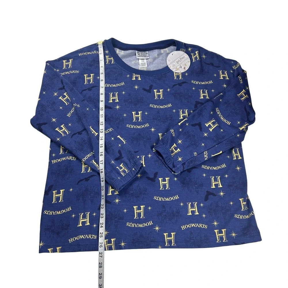 Harry Potter Hogwarts Pajamas Set Adult Large Blue Spell Print Long Sleeve Pants